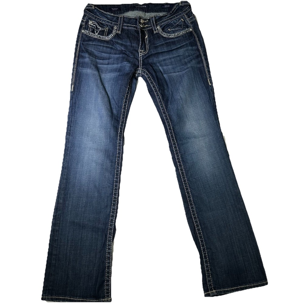 Vigoss The Chelsea Bootcut Jeans Dark Wash Thick Stitch Embellished Size 29x33
